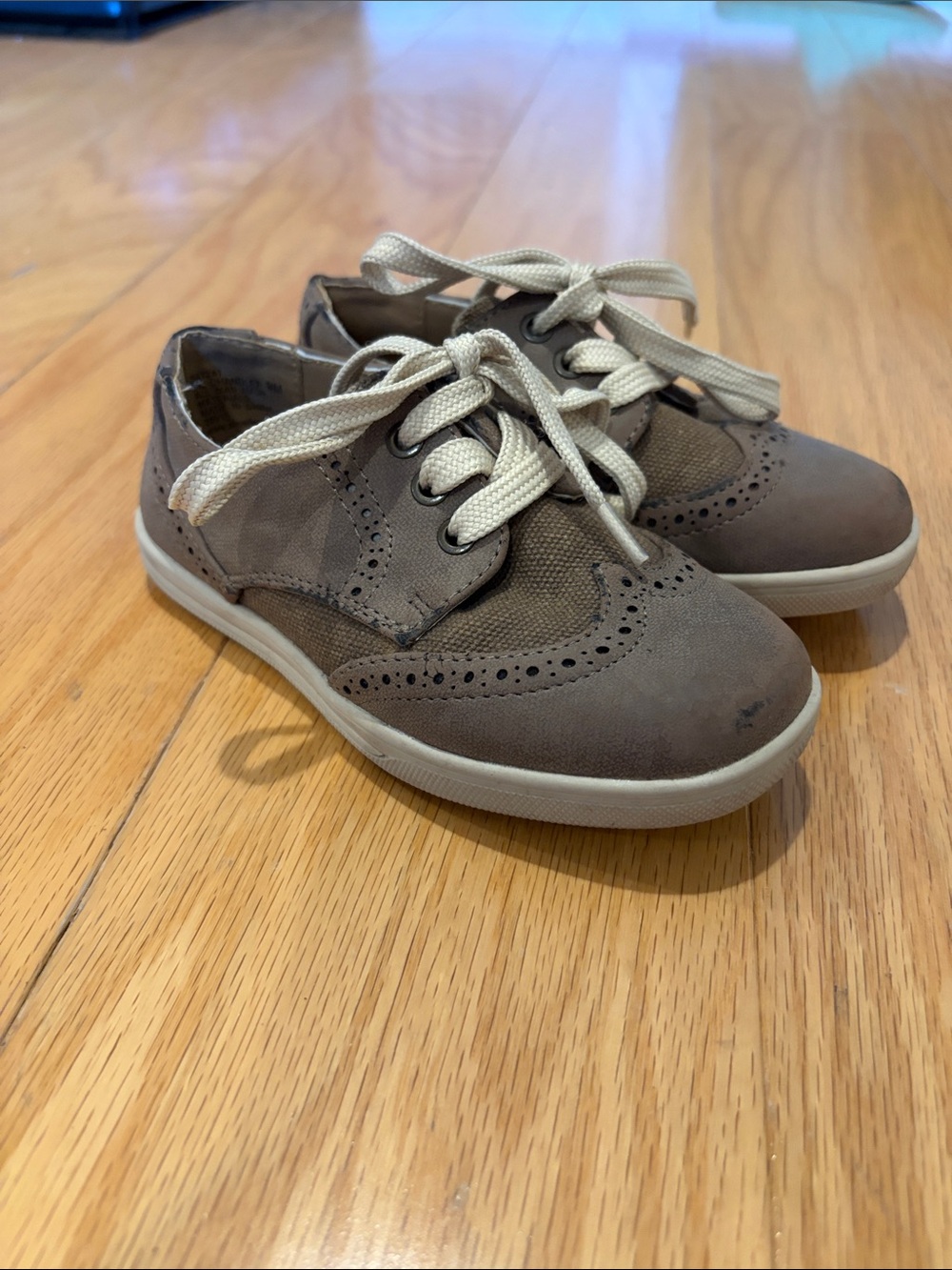 Kids Taupe Dress Oxfords with Cream Laces